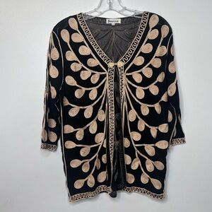 Jeannie Vintage Boutique Mesh Topper Black & Gold Embroidered Leaf Jacket Large